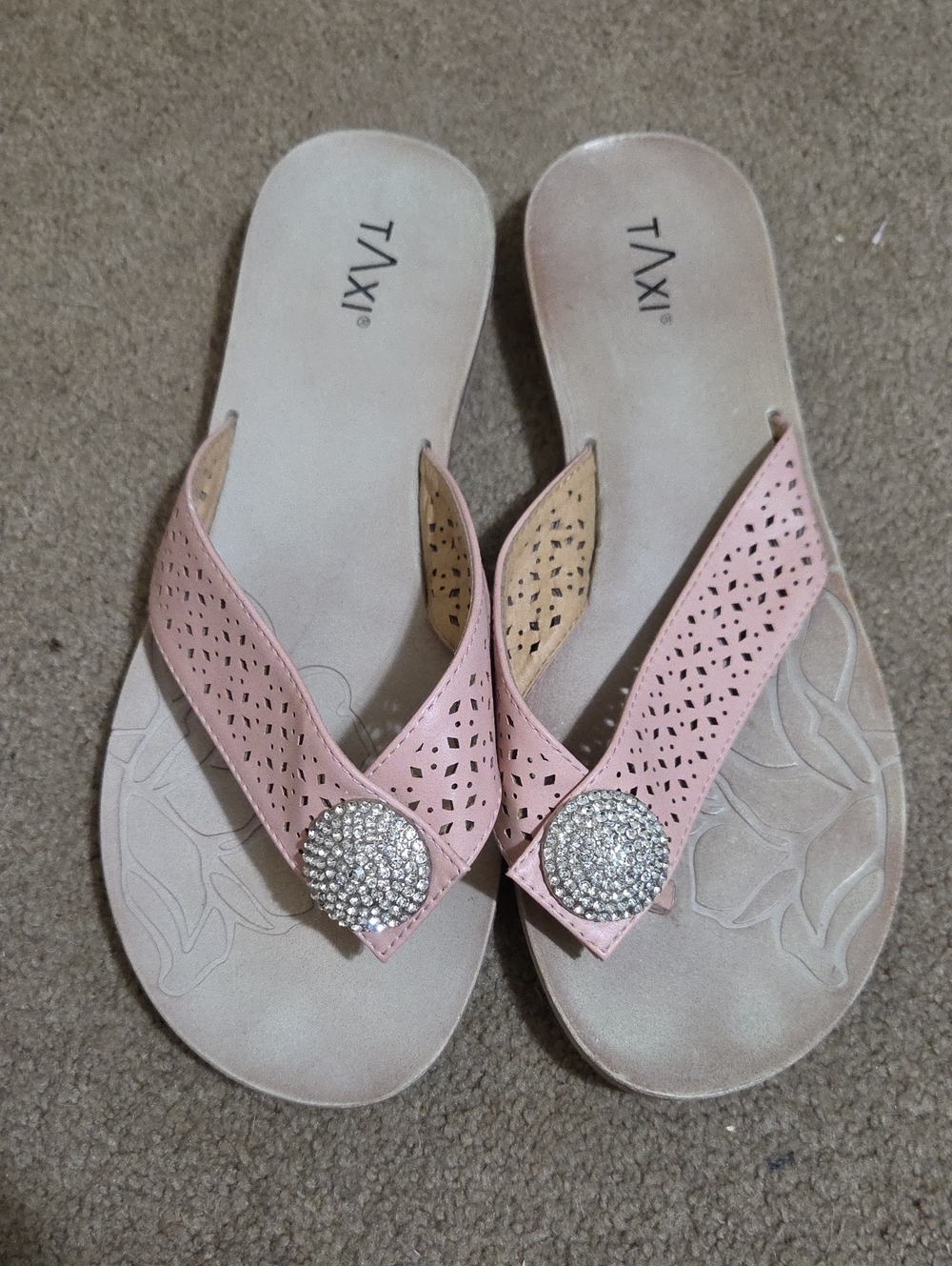 TAXI Pink Leather Rhinestone Thong Sandals for Women